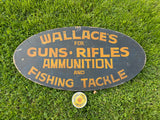 Original Wooden Painted Guns Ammunition Fishing Sign Wallace’s
