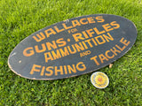 Original Wooden Painted Guns Ammunition Fishing Sign Wallace’s
