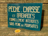 Original French Painted Metal Fishing & Hunting Sign