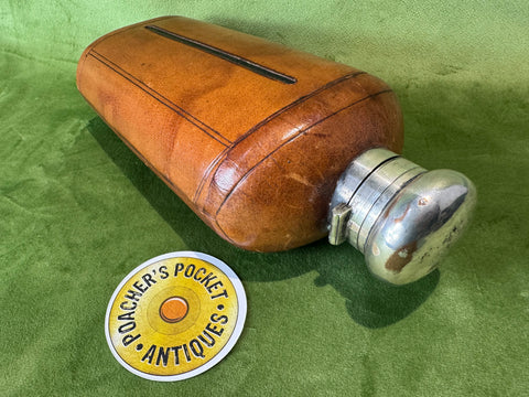Large Edwardian Leather Glass Spirit Flask