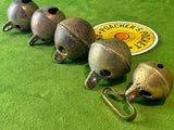 Five antique cast bronze hound bells