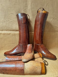 Vintage Brown Leather Riding Hunting Boots & Trees