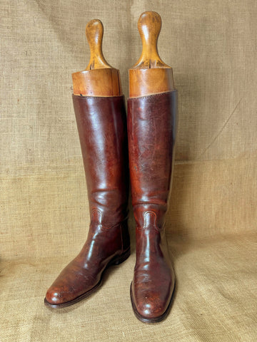 Vintage Brown Leather Hunting Riding Boots & Trees