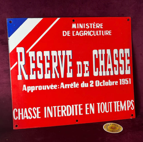 Original 1950s Game Reserve Shooting Enamel Sign