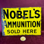 Original Antique Nobel Ammunition Cartridges Enamel Sign