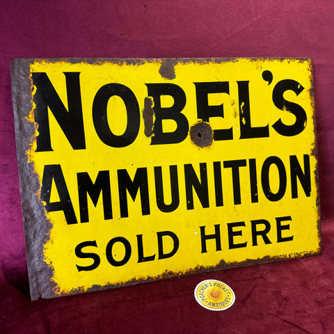 Original Antique Nobel Ammunition Cartridges Enamel Sign