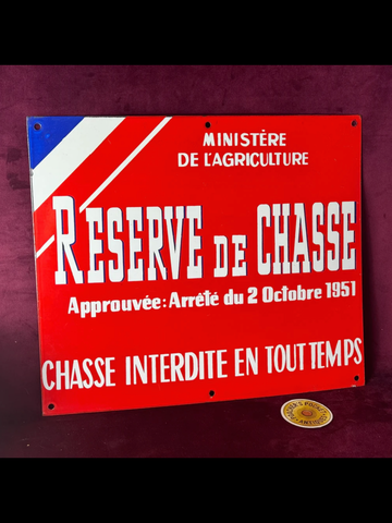 Original 1950s Game Reserve Shooting Enamel Sign
