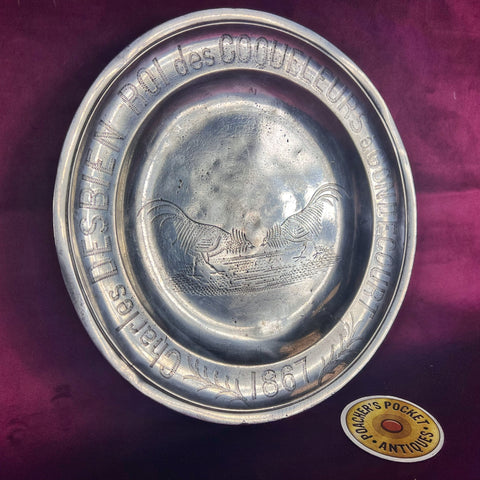 Rare King of Cock Fighters Cockfighting Trophy Plate 1867